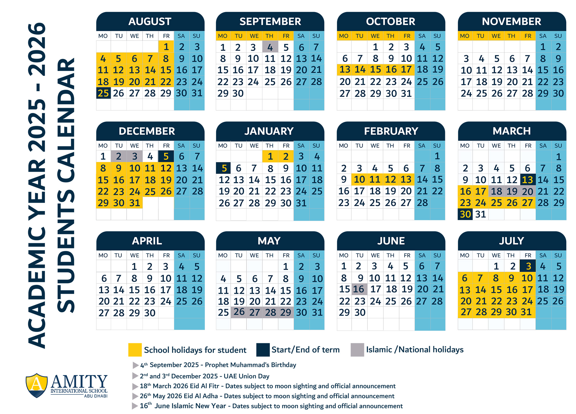 AIS Student Calander - 2025-2026