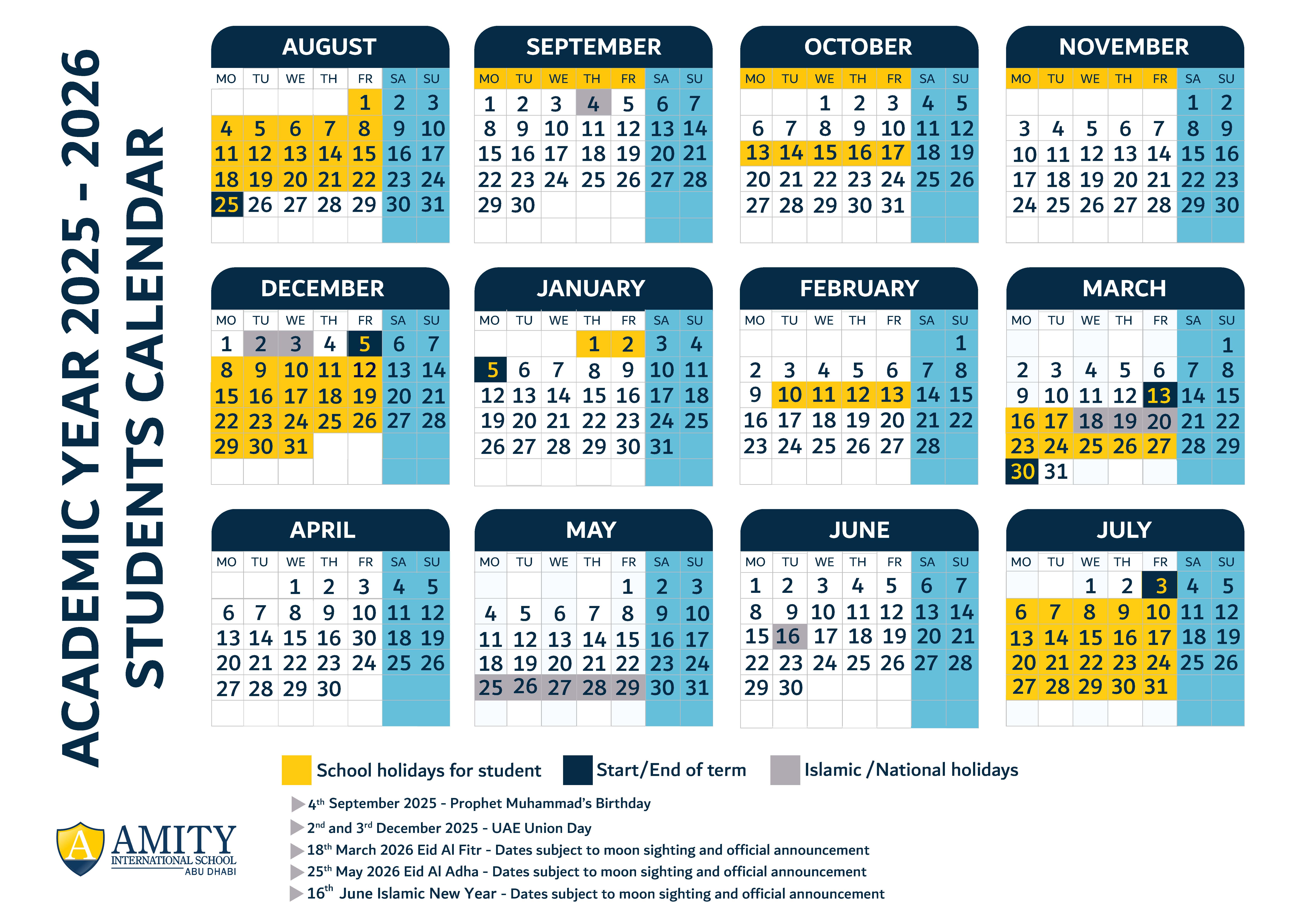 AIS Student Calander - 2025-2026
